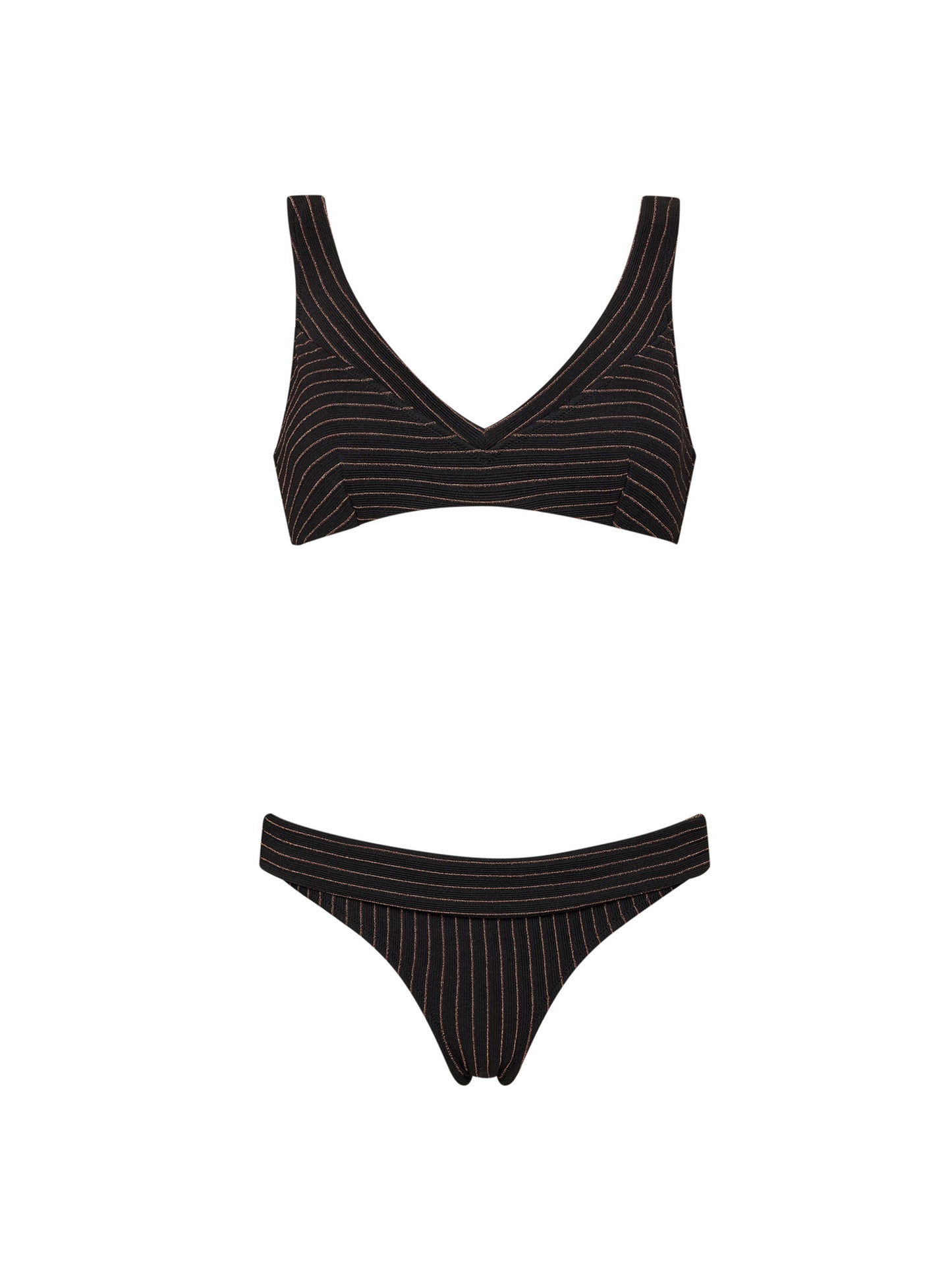 SPICY MARG V-NECK BIKINI | BLACK & BRONZE STRIPES
